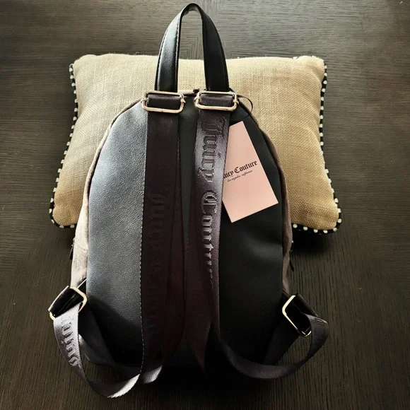 Juicy Couture Velour Backpack Brown Crest Logo Heart Key Charm NWT Y2K - Picture 3 of 7